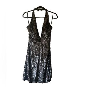 JVN by Jovani Black Sequin Bodycon Dress Plunge Neckline